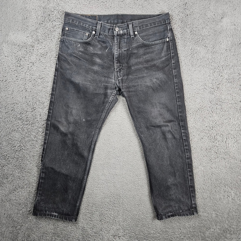 Levis 505 Regular Fit Mens Faded Black Denim Jeans 36x29